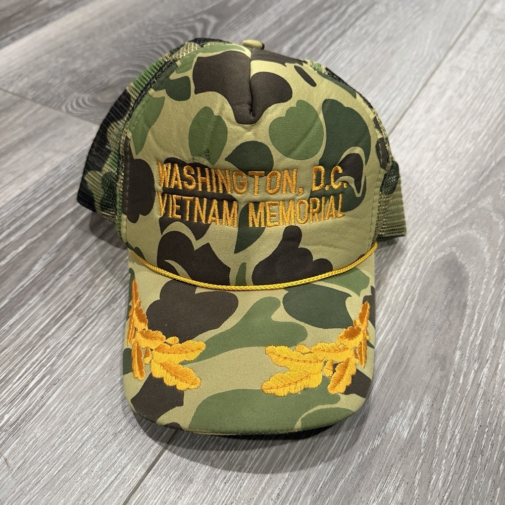 Vietnam Memorial Washington DC Snapback Trucker Hat Cap Camo Gold